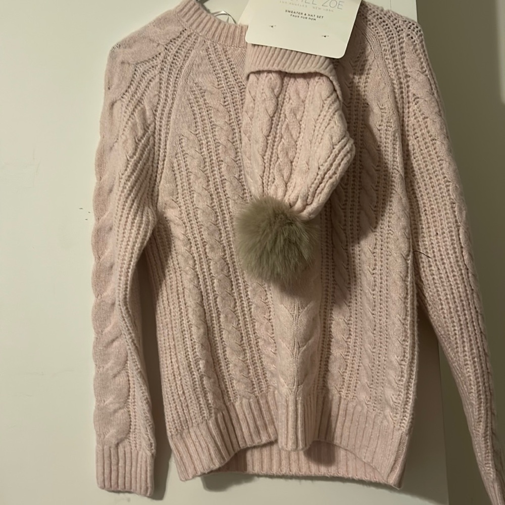 Pink sweater with matching hat